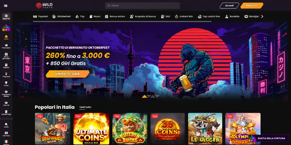 Wild Tokyo Casino pacchetto benvenuto slot online e giochi popolari Italia
