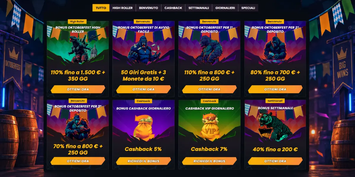 Wild Tokyo Casino promozioni bonus Oktoberfest cashback e ricarica Italia