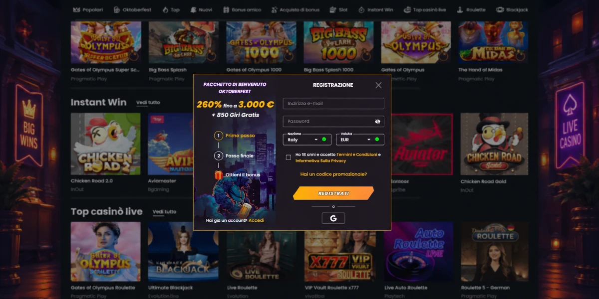 Wild Tokyo Casino modulo di registrazione e pacchetto benvenuto Italia